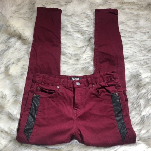 izzue midrise paneled red colored denim punk skinny jeans - Picture 3 of 8